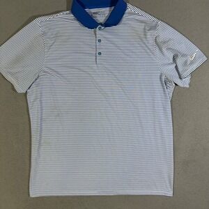 Nike Golf Dri‎ FIT Blue White Striped Polo Shirt Mens XXL Standard Fit Golf